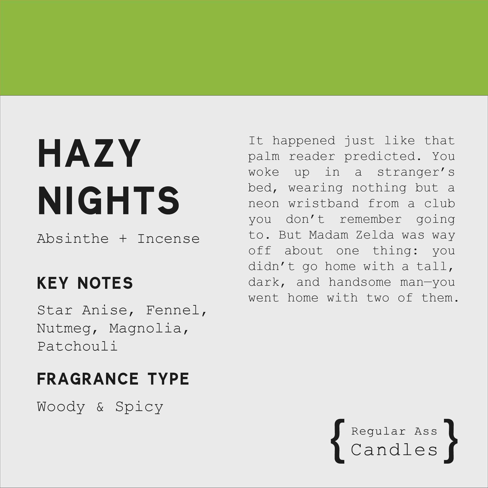 Hazy Nights, Absinthe + Incense 11oz Candle