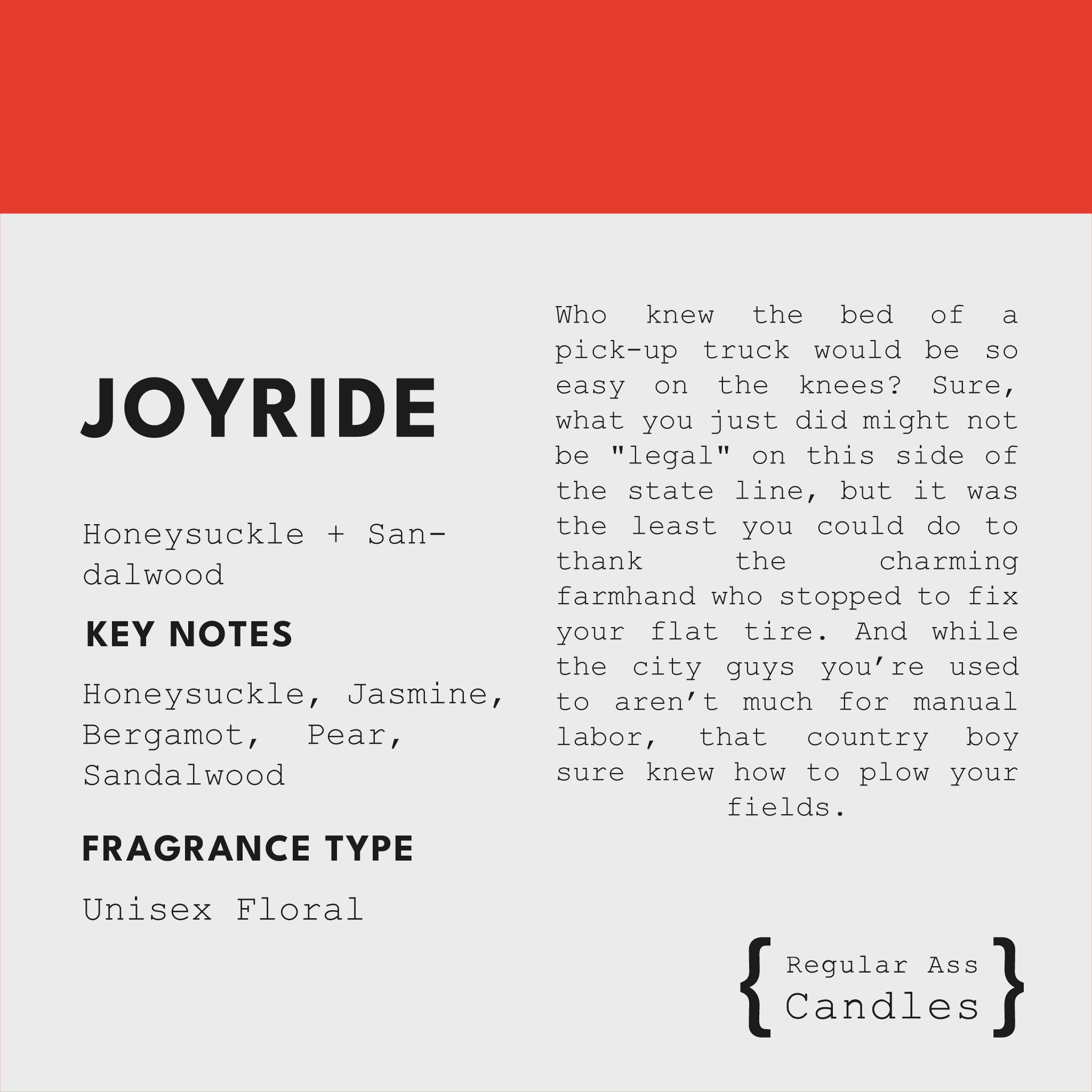 Joyride, Honeysuckle + Sandalwood 11oz Candle